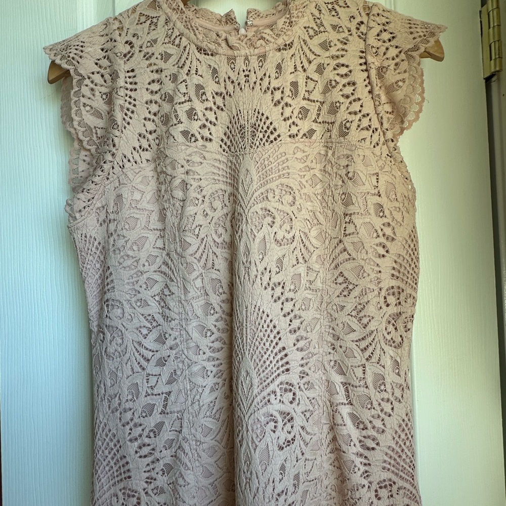 White House Black Market Lace Blouse in Blush Pink